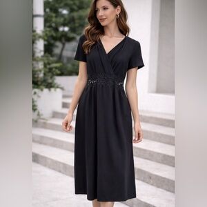 Vintage MAGGY LONDON Women’s 10 Midi Dress Gown Black Whimsigoth Cocktail